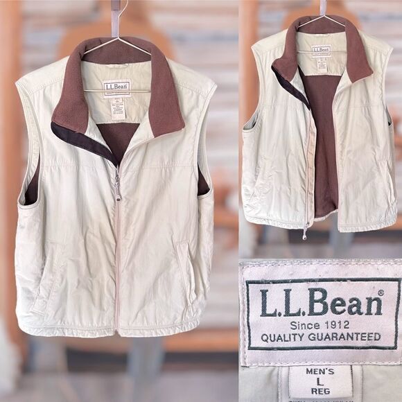 Vintage Y2K 2000s L.L. Bean Hunting Fishing Utility Fleece Lined Vest Size L - Picture 1 of 12